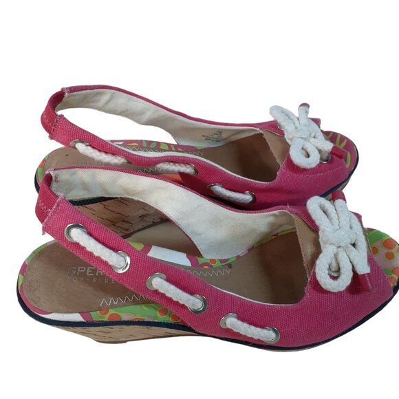 SPERRY TOP SIDER Womens Southport Wedges Peep Toe Slingback Sandals Pink Size 7M - Picture 2 of 7